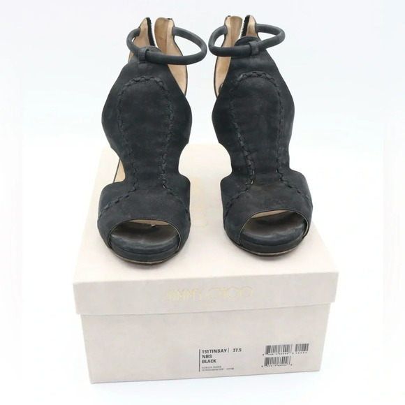 Jimmy Choo Tinsay 85 Black Nubuck Sandal 37.5 - Picture 4 of 7